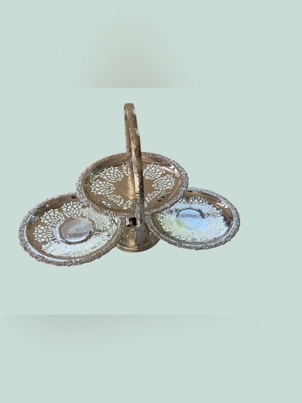 Vintage silver-plated 3 tier folding cake stand.